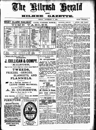 cover page of Kilrush Herald and Kilkee Gazette published on September 17, 1909