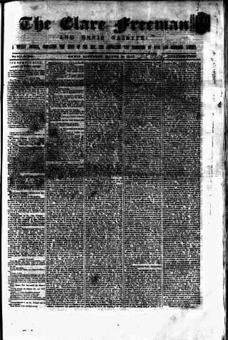 cover page of Clare Freeman and Ennis Gazette published on March 19, 1859