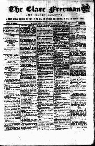 cover page of Clare Freeman and Ennis Gazette published on May 4, 1861
