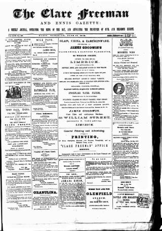 cover page of Clare Freeman and Ennis Gazette published on June 18, 1870