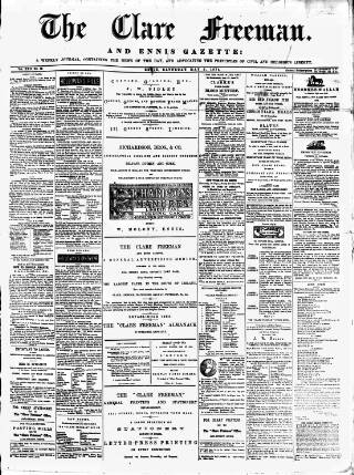 cover page of Clare Freeman and Ennis Gazette published on May 2, 1874