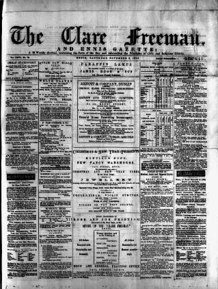 cover page of Clare Freeman and Ennis Gazette published on November 2, 1878