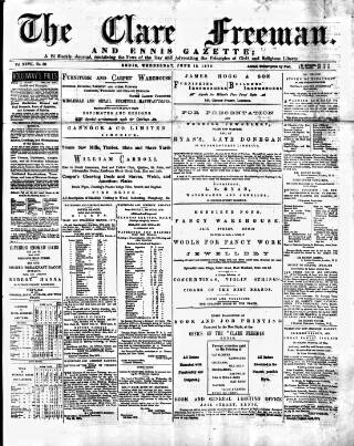 cover page of Clare Freeman and Ennis Gazette published on June 18, 1879