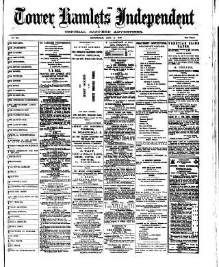 cover page of Tower Hamlets Independent and East End Local Advertiser published on August 2, 1873