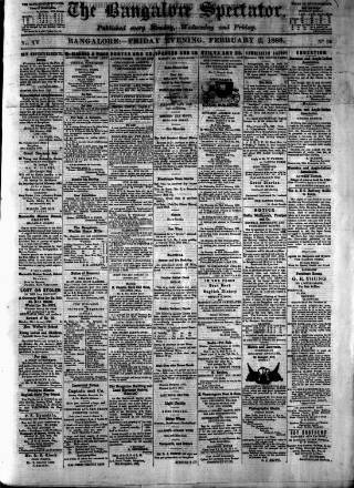 cover page of Bangalore Spectator published on February 2, 1883