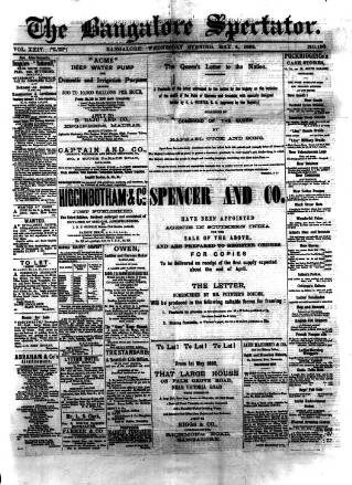 cover page of Bangalore Spectator published on May 4, 1892