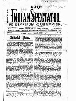 cover page of Voice of India published on June 18, 1904