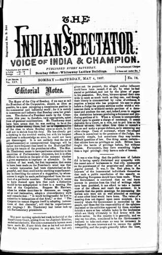 cover page of Voice of India published on May 4, 1907