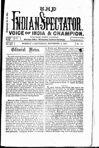 cover page of Voice of India published on November 2, 1907