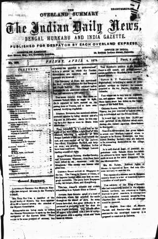 cover page of Indian Daily News published on April 4, 1879