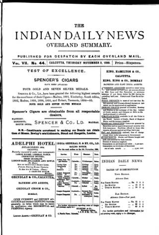 cover page of Indian Daily News published on November 2, 1899