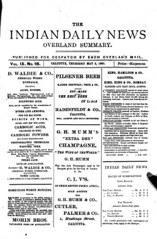 cover page of Indian Daily News published on May 2, 1901