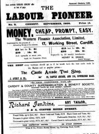 cover page of Labour Pioneer (Cardiff) published on September 1, 1900
