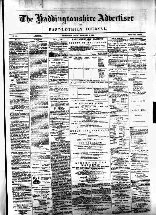 cover page of Haddingtonshire Advertiser and East-Lothian Journal published on February 2, 1883