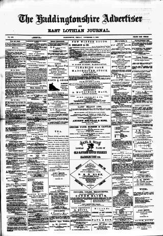 cover page of Haddingtonshire Advertiser and East-Lothian Journal published on November 2, 1888