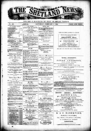 cover page of Shetland News published on February 2, 1895