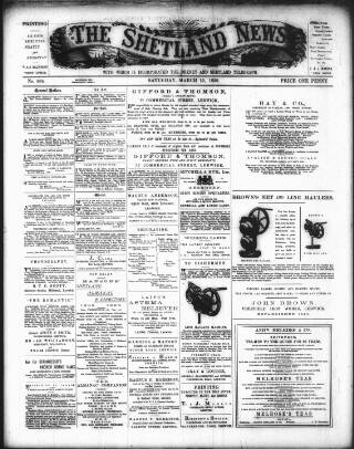 cover page of Shetland News published on March 19, 1898