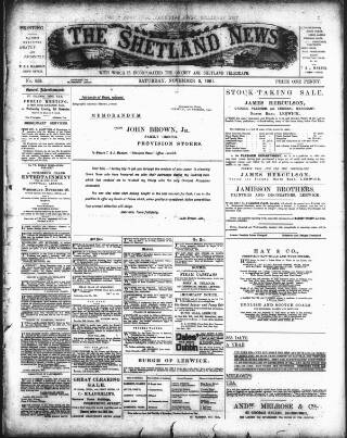 cover page of Shetland News published on November 2, 1901
