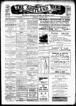 cover page of Shetland News published on August 2, 1913