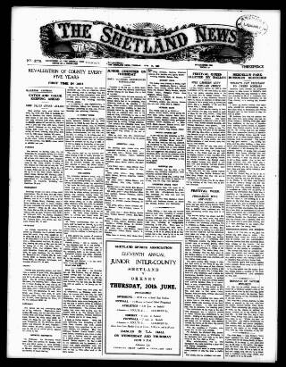 cover page of Shetland News published on June 18, 1957