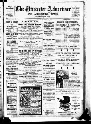 cover page of Uttoxeter Advertiser and Ashbourne Times published on May 4, 1898