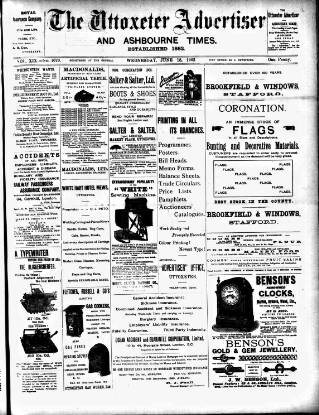 cover page of Uttoxeter Advertiser and Ashbourne Times published on June 18, 1902