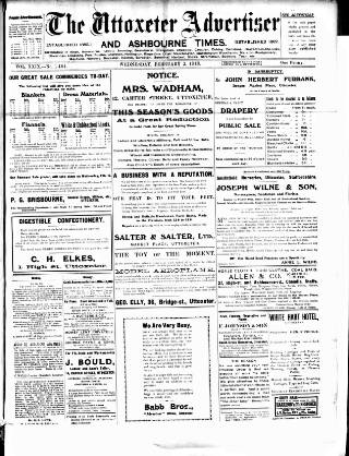 cover page of Uttoxeter Advertiser and Ashbourne Times published on February 2, 1910