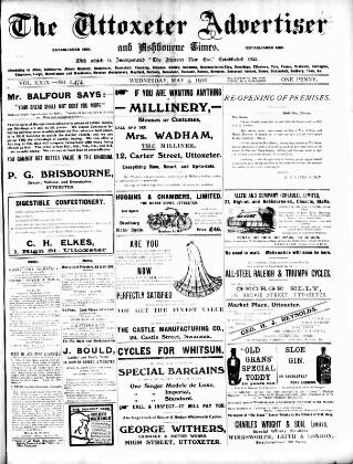 cover page of Uttoxeter Advertiser and Ashbourne Times published on May 4, 1910