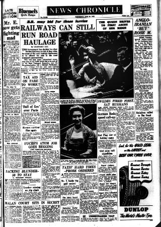 cover page of Daily News (London) published on June 18, 1952