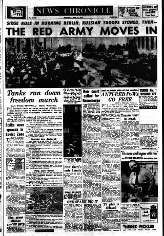 cover page of Daily News (London) published on June 18, 1953