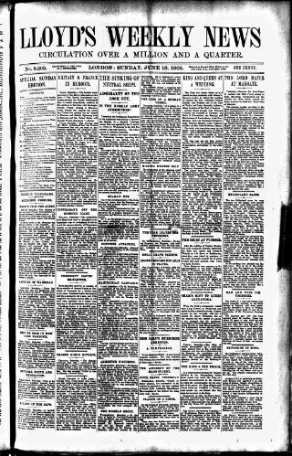 cover page of Lloyd's Weekly Newspaper published on June 18, 1905