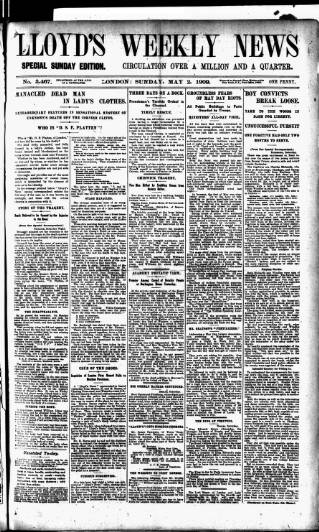 cover page of Lloyd's Weekly Newspaper published on May 2, 1909