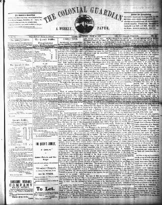 cover page of Colonial Guardian (Belize) published on June 18, 1887