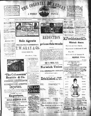 cover page of Colonial Guardian (Belize) published on April 4, 1896