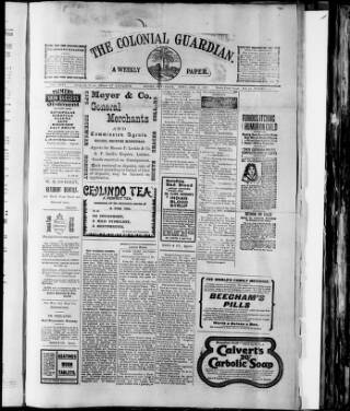 cover page of Colonial Guardian (Belize) published on November 2, 1907