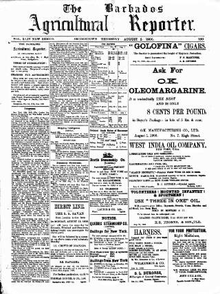 cover page of Barbados Agricultural Reporter published on August 2, 1906