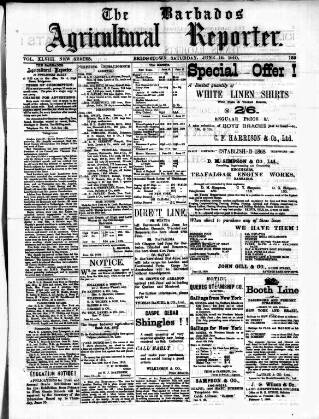 cover page of Barbados Agricultural Reporter published on June 18, 1910