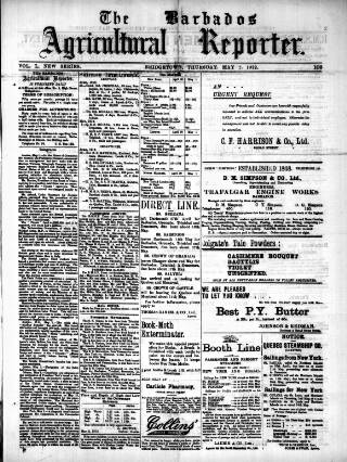 cover page of Barbados Agricultural Reporter published on May 2, 1912