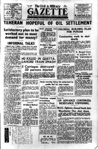 cover page of Civil & Military Gazette (Lahore) published on June 18, 1951