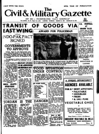 cover page of Civil & Military Gazette (Lahore) published on March 19, 1957