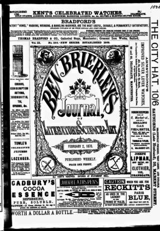 cover page of Ben Brierley's Journal published on February 2, 1878