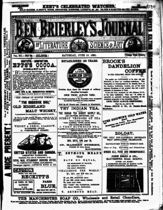cover page of Ben Brierley's Journal published on June 18, 1881