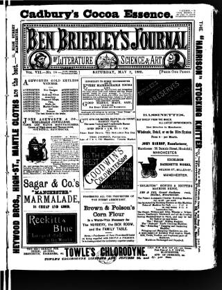 cover page of Ben Brierley's Journal published on May 2, 1885
