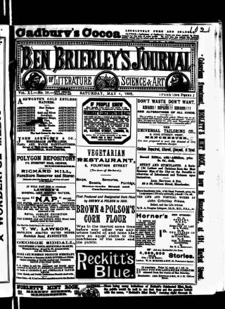 cover page of Ben Brierley's Journal published on May 4, 1889