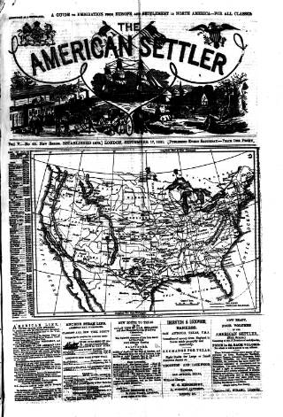 cover page of American Settler published on September 17, 1881