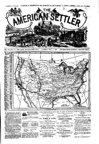 cover page of American Settler published on February 2, 1884