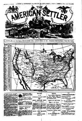 cover page of American Settler published on March 19, 1887