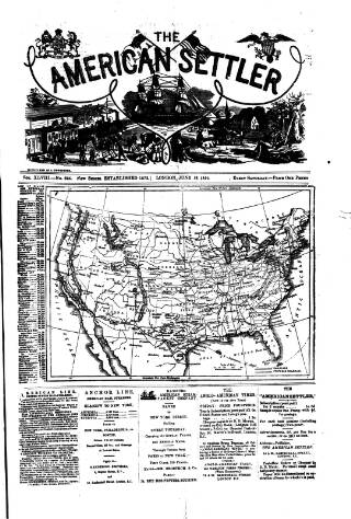 cover page of American Settler published on June 18, 1892