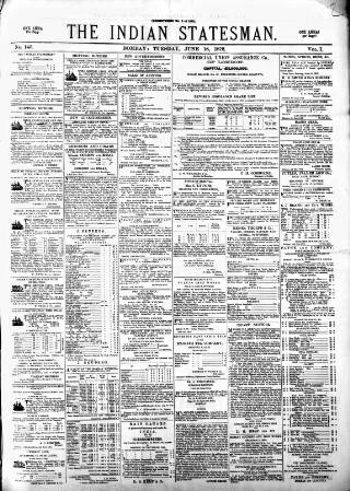 cover page of Indian Statesman published on June 18, 1872