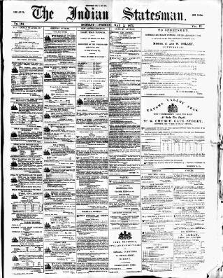 cover page of Indian Statesman published on May 2, 1873